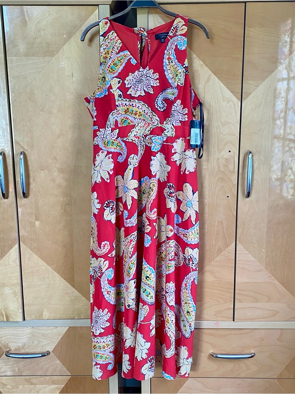 Tahari ASL Floral Tie Back Midi Dress Size 6P NWT Red Tropical